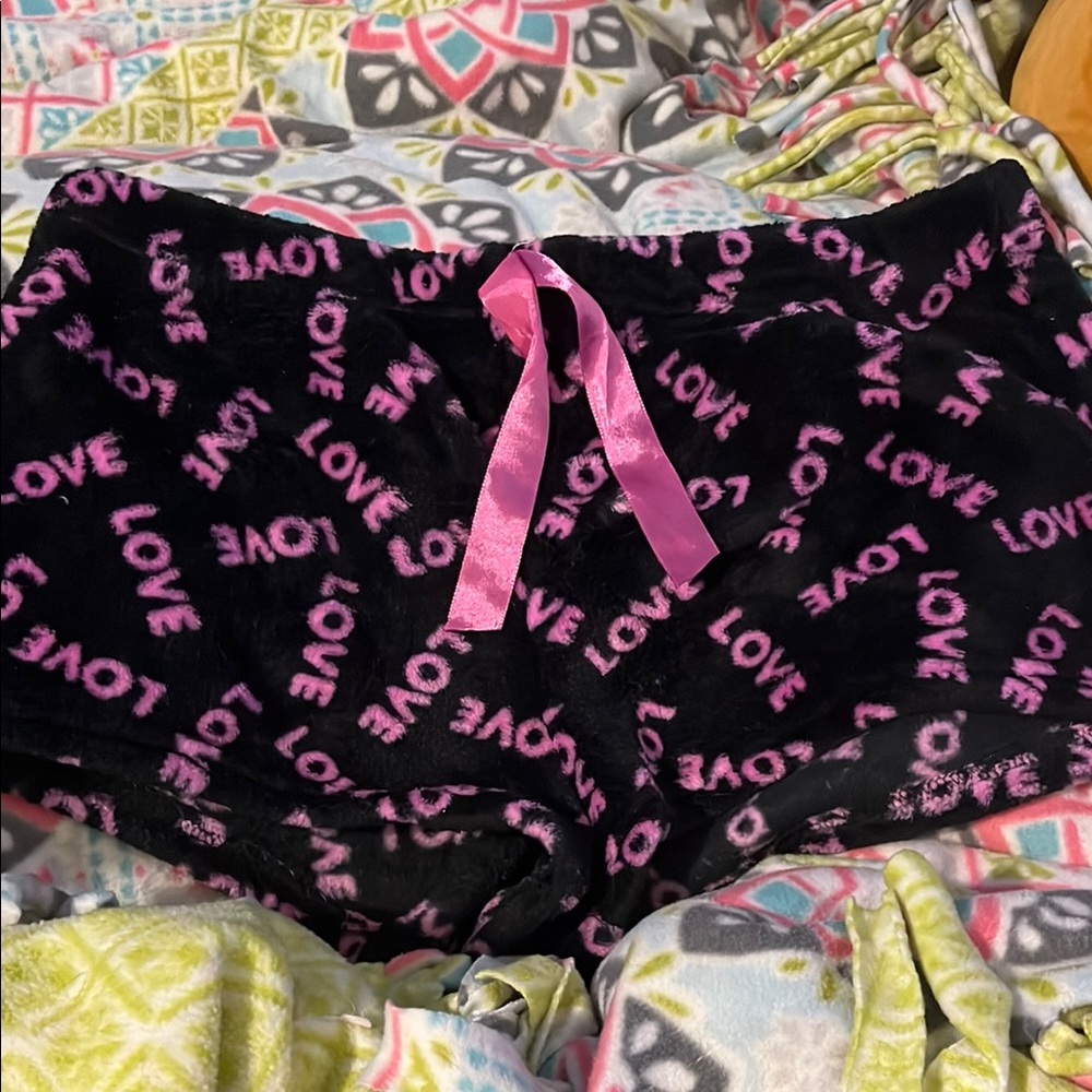 Black and Pink Love Print Shorts